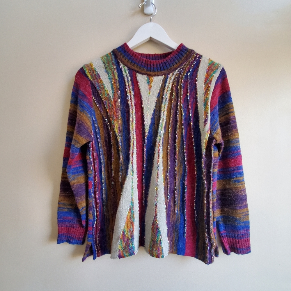 Vintage patchwork mulitple colour yarn Sweater Small Size